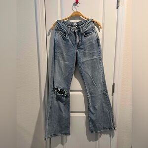 Forever 21 Distressed Light Blue Wide Leg Jeans